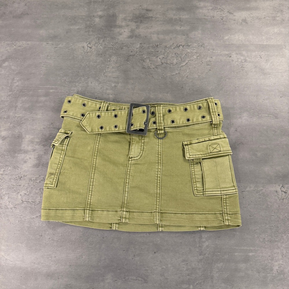 Urban Outfitters Skirt Womens S Cargo Olive Green Grommet Belt Utility EUC